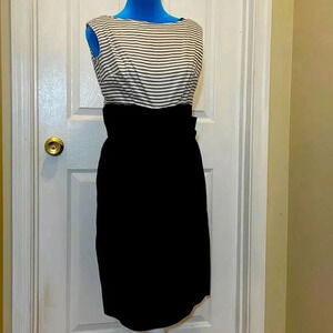 EUC Vintage Zip‎ Up Black Dress with Removable Striped Blouse